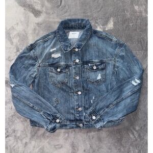Old Navy Denim‎ Jacket Womens Boyfriend Distressed Blue Size Large